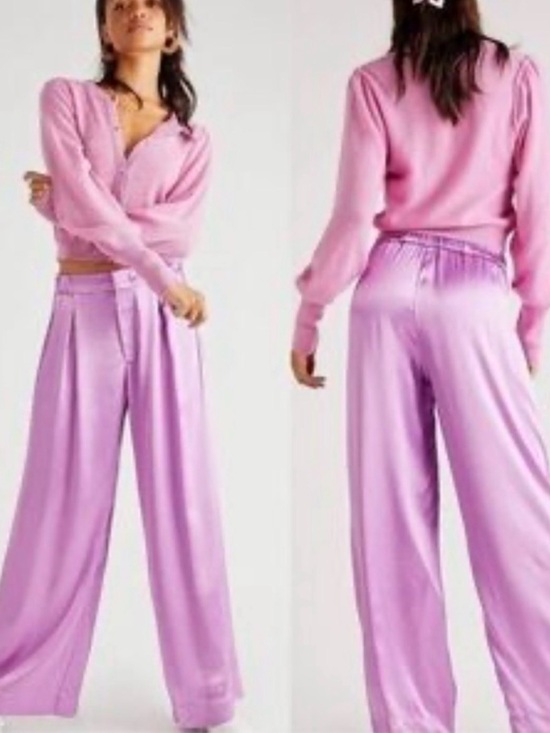 Free People Pants - Free People Lavender Satin Wide-Leg Trousers